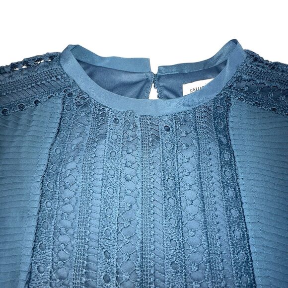 Calligraphie Teal Laced Ruffles Long Sleeve Blouse Top Size Medium - Picture 4 of 11